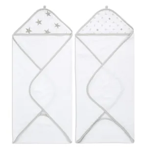 aden   anais Classic Hooded Baby Bath Towel, 100% Terry Cotton, 2 Pack, Dusty