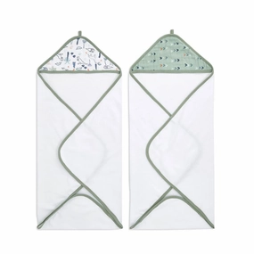 aden   anais Aden Classic Hooded Baby Bath Towel, Super Soft 100% Cotton, 2 Pack, Dinotime