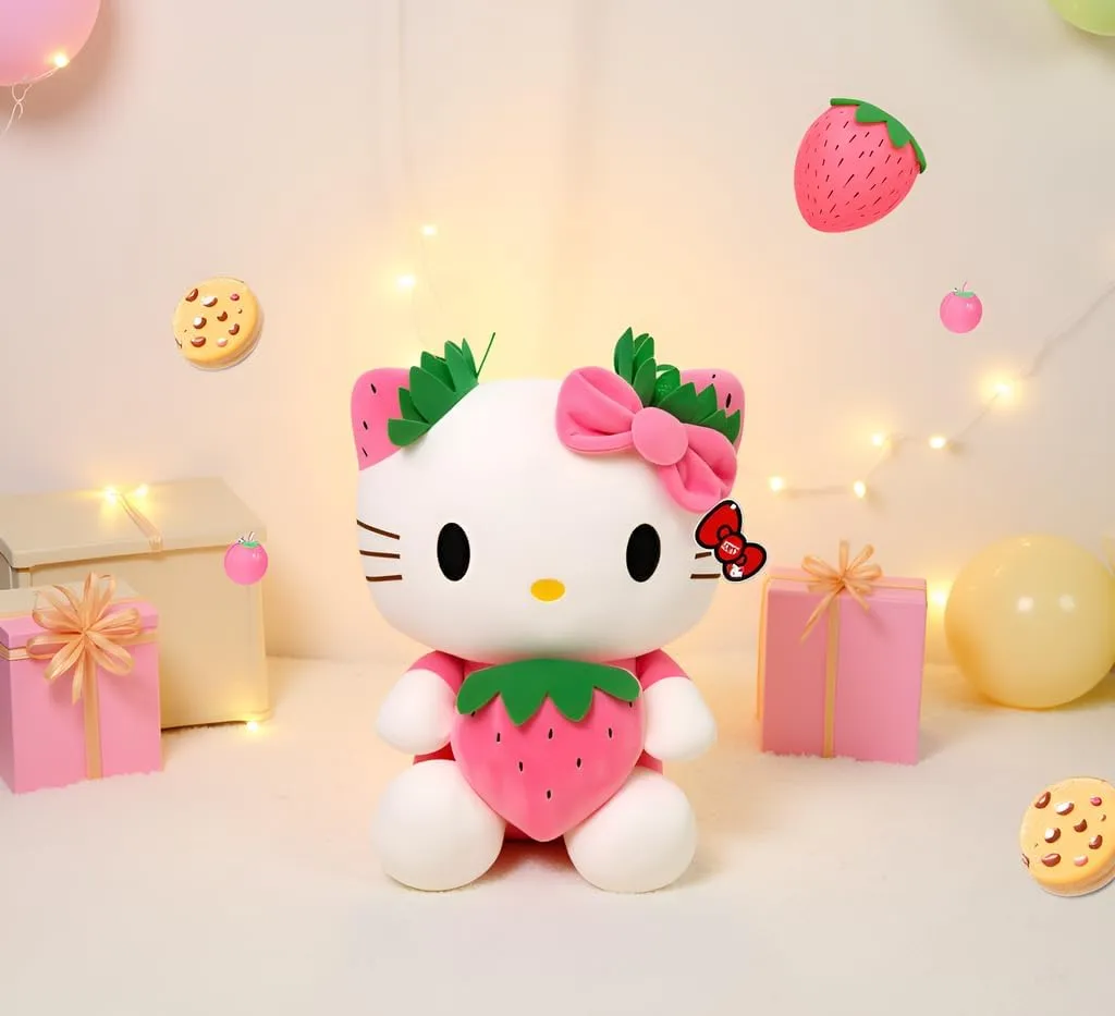 Adorable Kitty Plushie - Cute Kawaii Cat Stuffed Animal, Soft Plush Doll Toy, for Kids, Teens, and Kitty Lovers (Pink Strawberry)