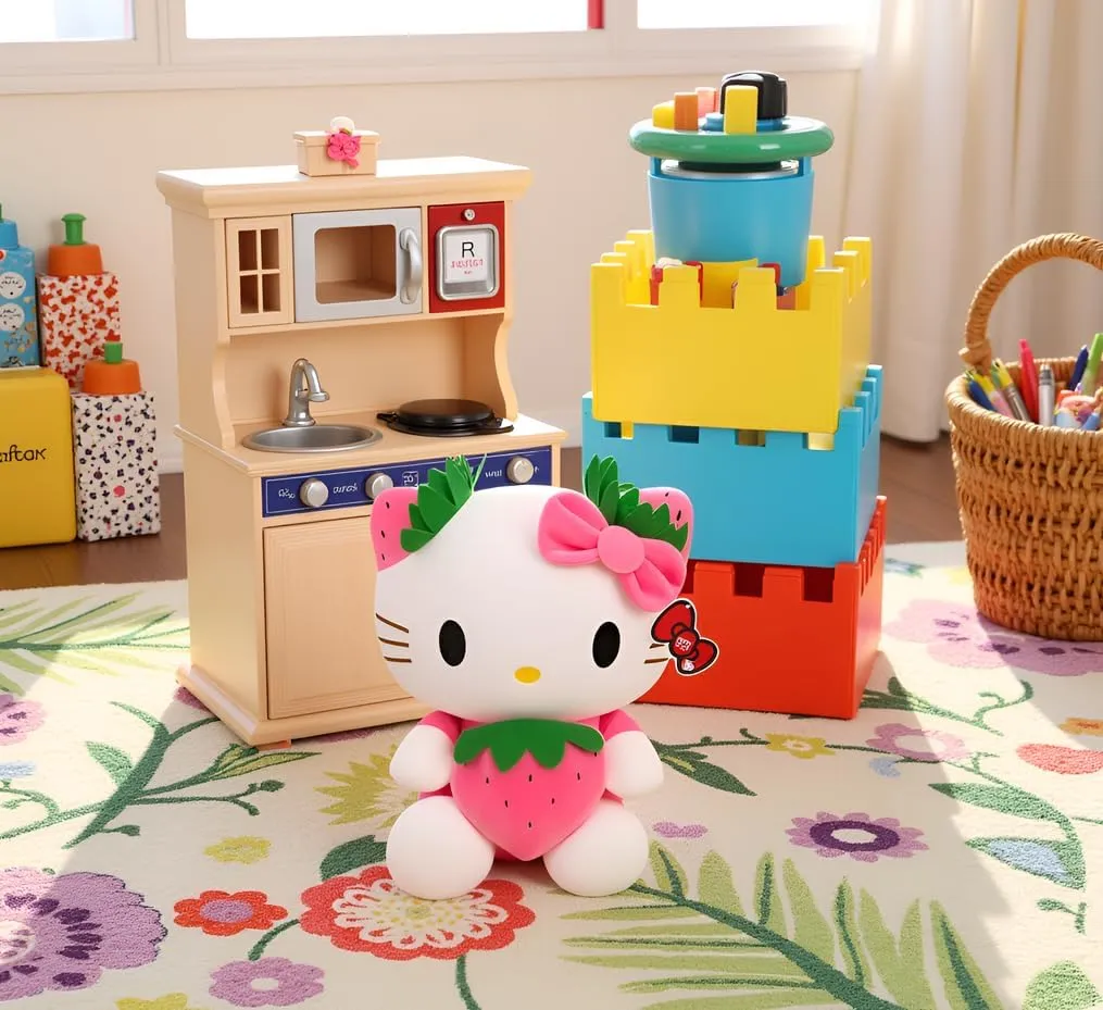 Adorable Kitty Plushie - Cute Kawaii Cat Stuffed Animal, Soft Plush Doll Toy, for Kids, Teens, and Kitty Lovers (Pink Strawberry)
