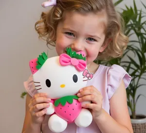 Adorable Kitty Plushie - Cute Kawaii Cat Stuffed Animal, Soft Plush Doll Toy, for Kids, Teens, and Kitty Lovers (Pink Strawberry)