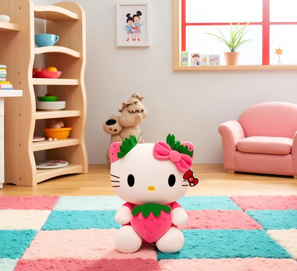 Adorable Kitty Plushie - Cute Kawaii Cat Stuffed Animal, Soft Plush Doll Toy, for Kids, Teens, and Kitty Lovers (Pink Strawberry)