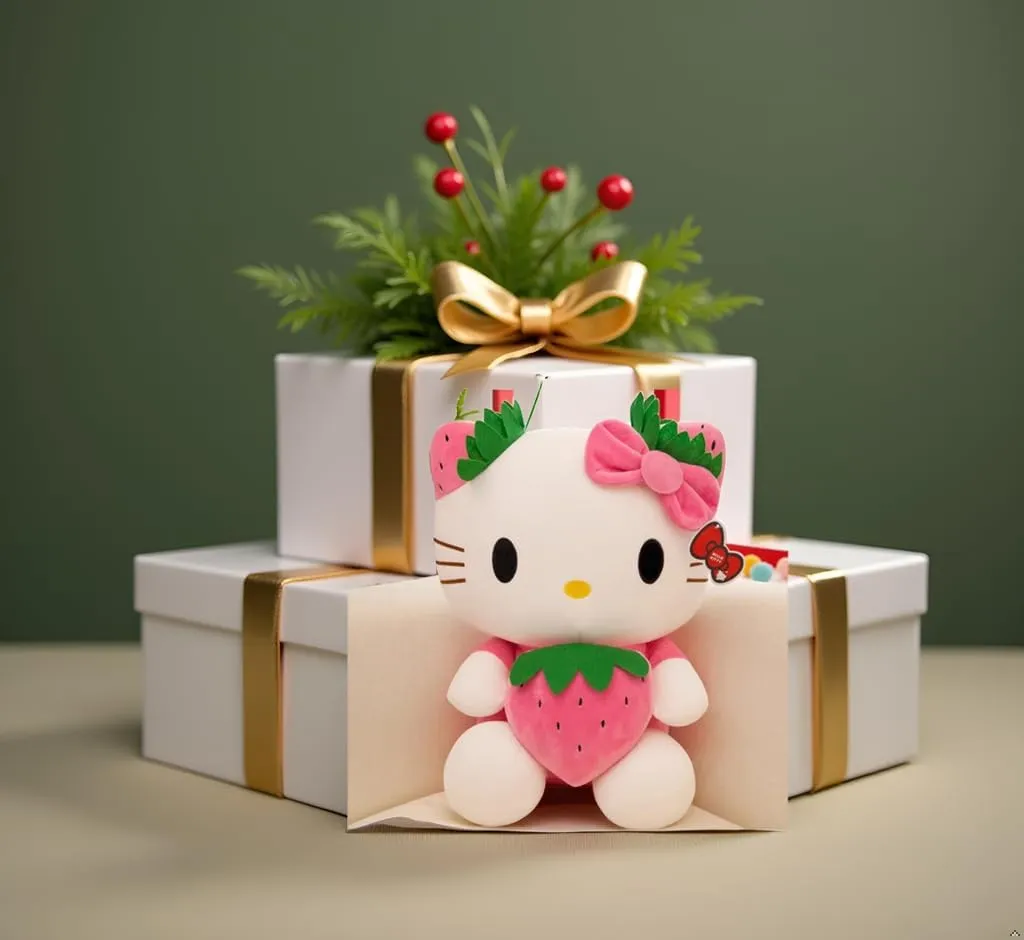 Adorable Kitty Plushie - Cute Kawaii Cat Stuffed Animal, Soft Plush Doll Toy, for Kids, Teens, and Kitty Lovers (Pink Strawberry)