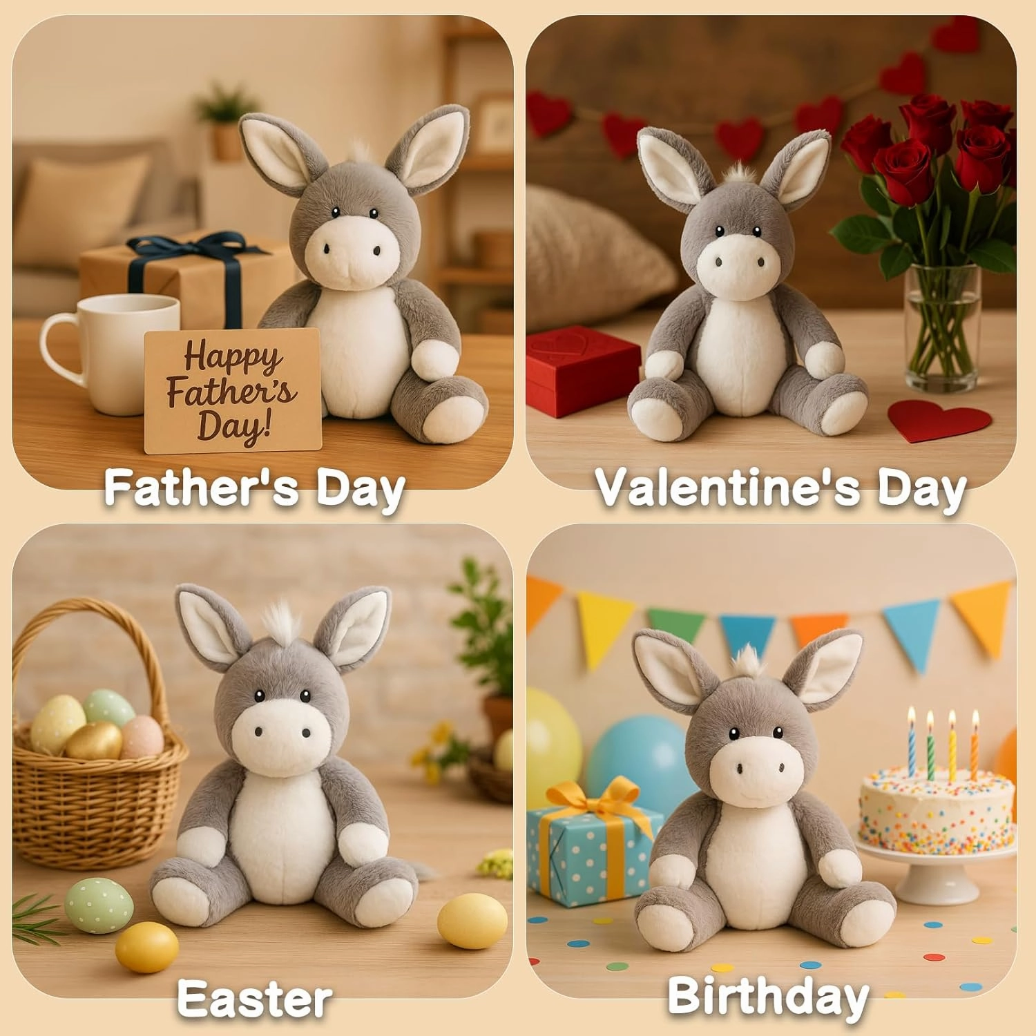 Adorable Gray Donkey Plush Toy - 12.6 Inch Soft & Cuddly Stuffed Animal Donkey, Perfect for Kids, Babies, Toddlers - Farm Animal Gift