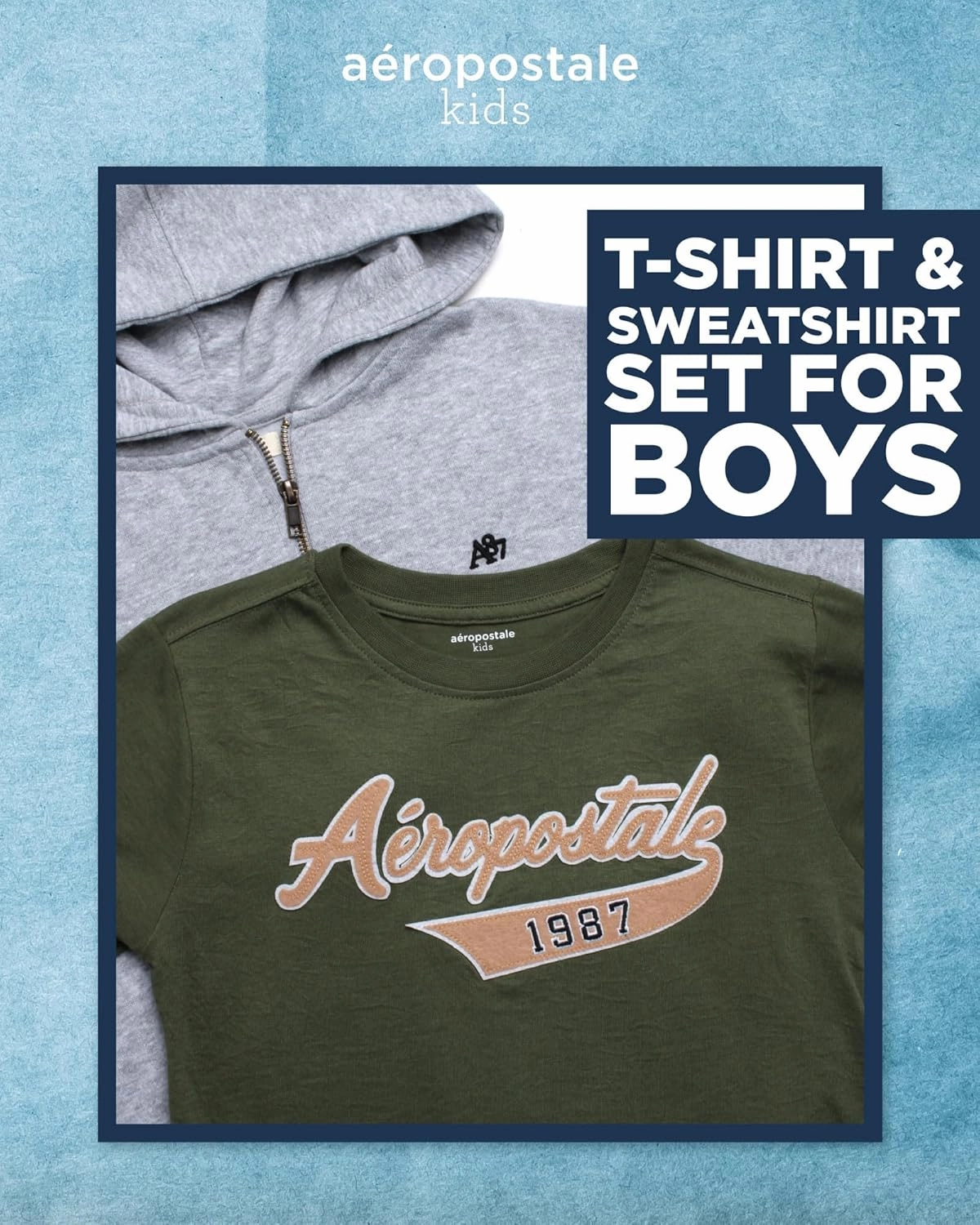 AEROPOSTALE Boys Zip Up Hoodie and Shirt Set - Kids Casual Hooded Sweatshirt and Short Sleeve T-Shirt for Boys (4-16)