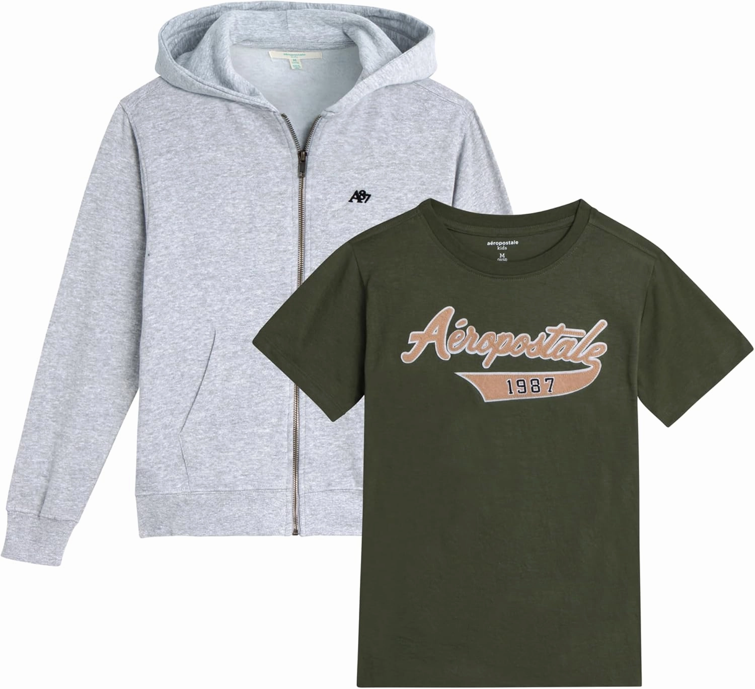 AEROPOSTALE Boys Zip Up Hoodie and Shirt Set - Kids Casual Hooded Sweatshirt and Short Sleeve T-Shirt for Boys (4-16)