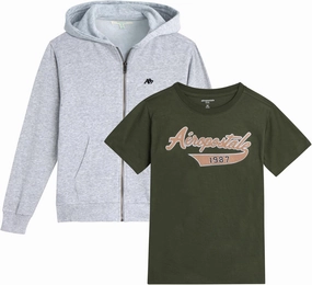 AEROPOSTALE Boys Zip Up Hoodie and Shirt Set - Kids Casual Hooded Sweatshirt and Short Sleeve T-Shirt for Boys (4-16)