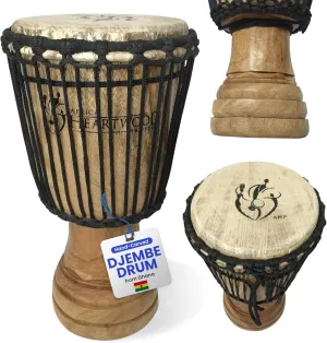 Africa Heartwood Project Hand-Carved Djembe Drum from Ghana - 8"x16" Authentic Classical African Djembe - Solid Wood Shell & Natural Goat Skin - Ready to Play Out of the Box Musical Instrument