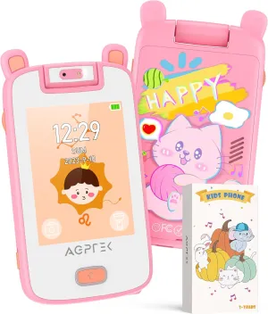 AGPTEK Kids Phone, Touchscreen Toys Phone with 32 GB TF Card,Toddler Cell Phone with Dual Camera, Preschool Learning Device for 3-7 Year Old Kids, Christmas Birthday Gifts for Boys & Girls-Pink