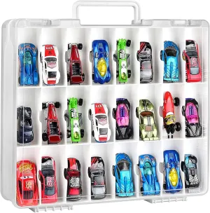 ALCYON Double Sided Toy Storage Organizer Case for Hot Wheels Car, for Matchbox Cars, for Mini Toys, for Small Dolls. Carrying Box Container Carrier with 48 Compartments - Upgrade (Box Only)