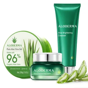 Aloderma Basic Aloe Brightening Skin Care Set - 4 Pieces - Cleanser, Cream, 200g Aloe Vera Gel x 2pcs