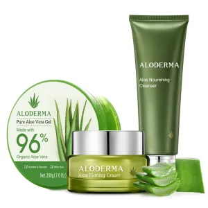 Aloderma Basic Aloe Firming & Nourishing Set - 4 Pieces - 200g Aloe Vera Gel x 2pcs, Firming Cleanser, Firming Cream