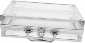 Aluminum Alloy Jewelry Display Box with Transparent Panels Versatile Organizer for Earrings Necklaces Bracelets and Watches Robust Elegant Showcase for Makeup Artists