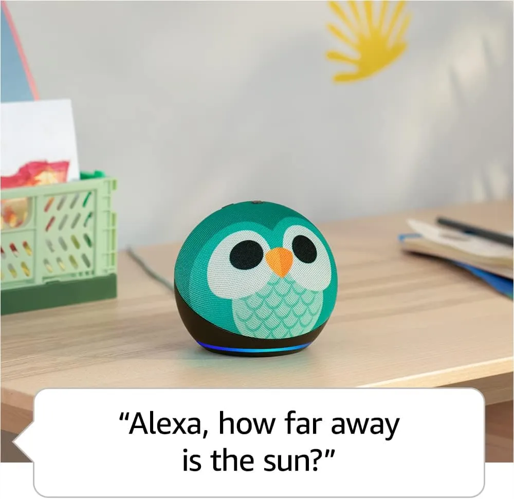Amazon Echo Dot Kids (newest model), Designed for kids, with parental controls, Includes 1 Year of Amazon Kids , Owl