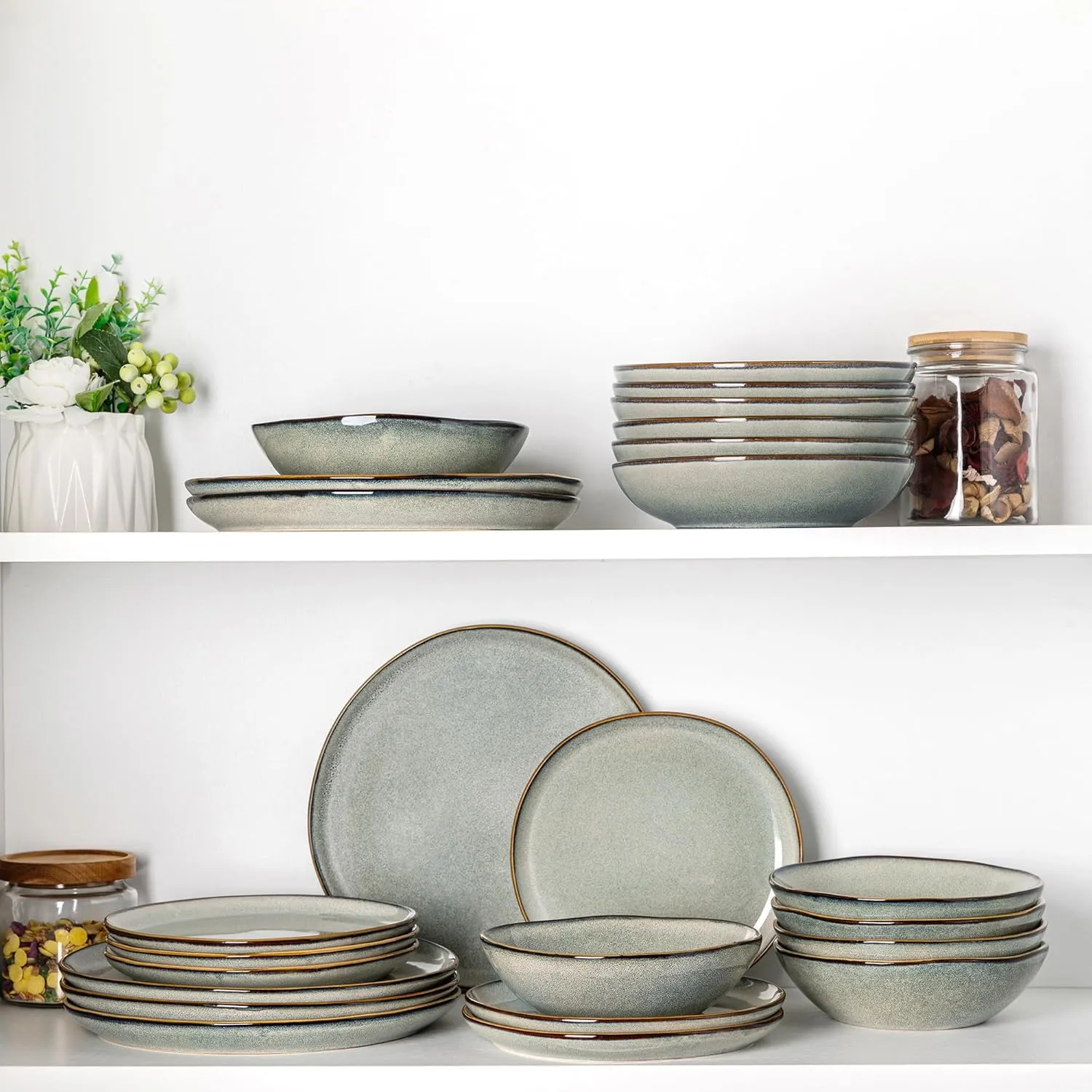 AmorArc Ceramic Dinnerware Sets,Handmade Reactive Glaze Stoneware Plates and Bowls Sets,Highly Chip and Crack Resistant | Dishwasher & Microwave Safe Dishes Set,Service for 6 (18pc)