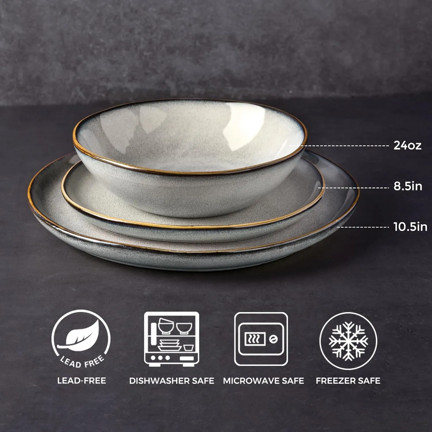 AmorArc Ceramic Dinnerware Sets,Handmade Reactive Glaze Stoneware Plates and Bowls Sets,Highly Chip and Crack Resistant | Dishwasher & Microwave Safe Dishes Set,Service for 6 (18pc)