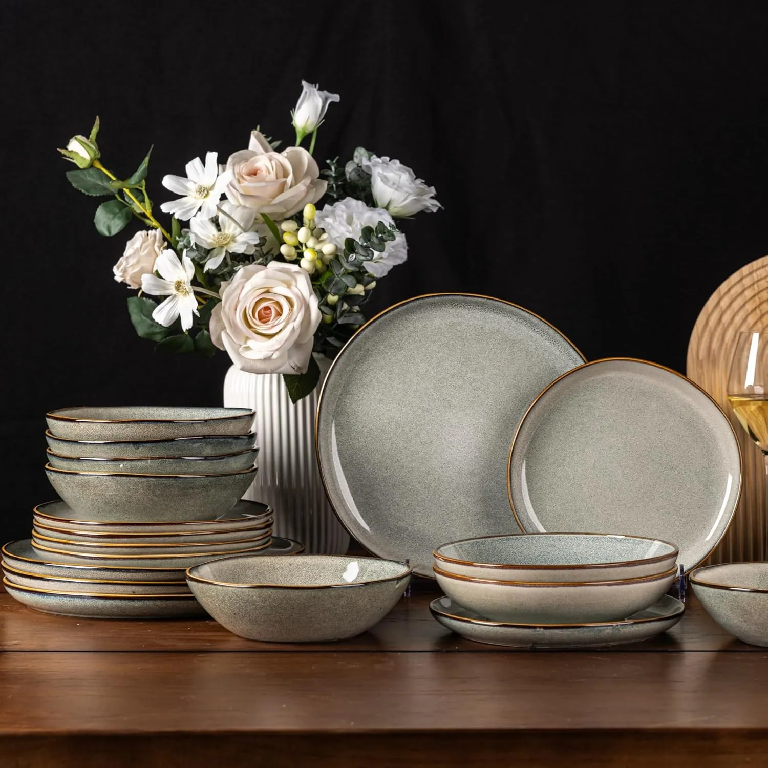 AmorArc Ceramic Dinnerware Sets,Handmade Reactive Glaze Stoneware Plates and Bowls Sets,Highly Chip and Crack Resistant | Dishwasher & Microwave Safe Dishes Set,Service for 6 (18pc)