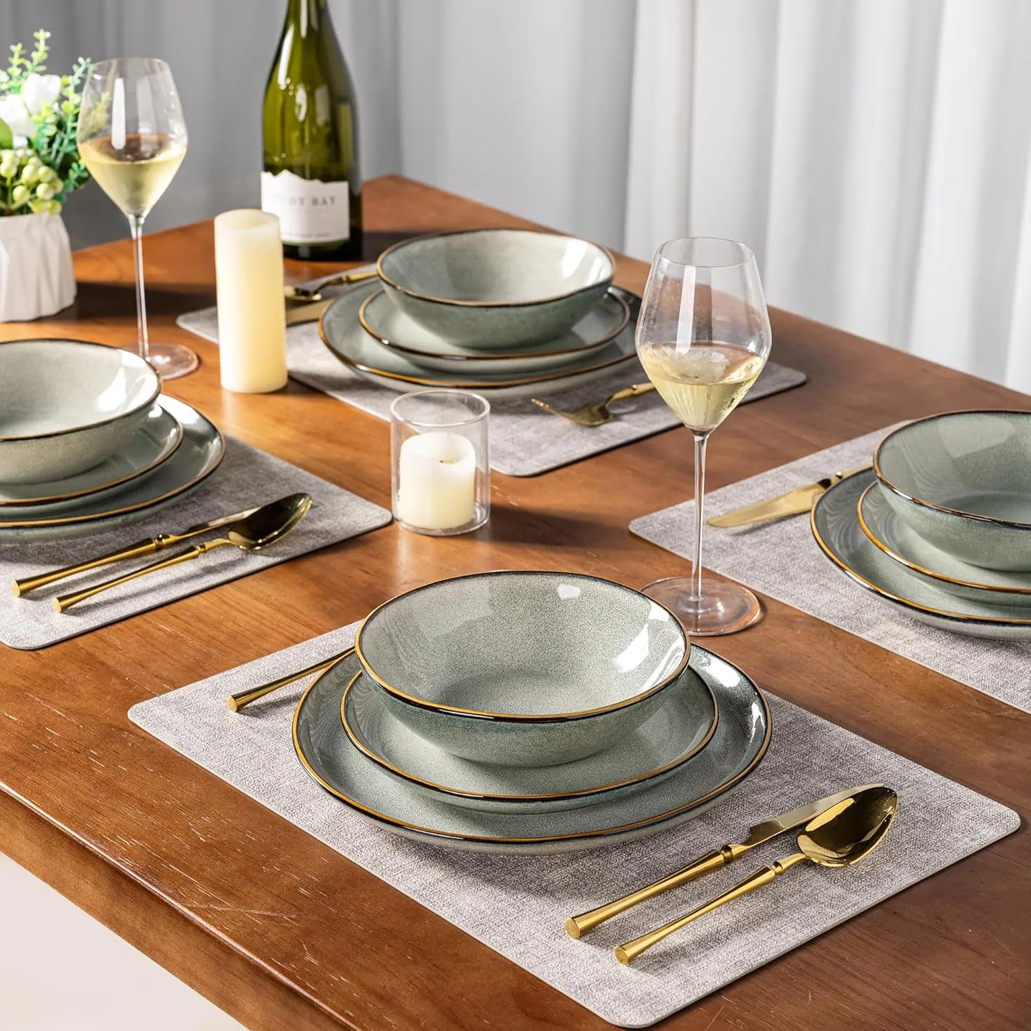 AmorArc Ceramic Dinnerware Sets,Handmade Reactive Glaze Stoneware Plates and Bowls Sets,Highly Chip and Crack Resistant | Dishwasher & Microwave Safe Dishes Set,Service for 6 (18pc)