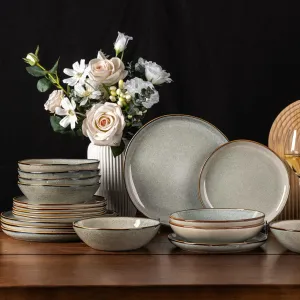 AmorArc Ceramic Dinnerware Sets,Handmade Reactive Glaze Stoneware Plates and Bowls Sets,Highly Chip and Crack Resistant | Dishwasher & Microwave Safe Dishes Set,Service for 6 (18pc)