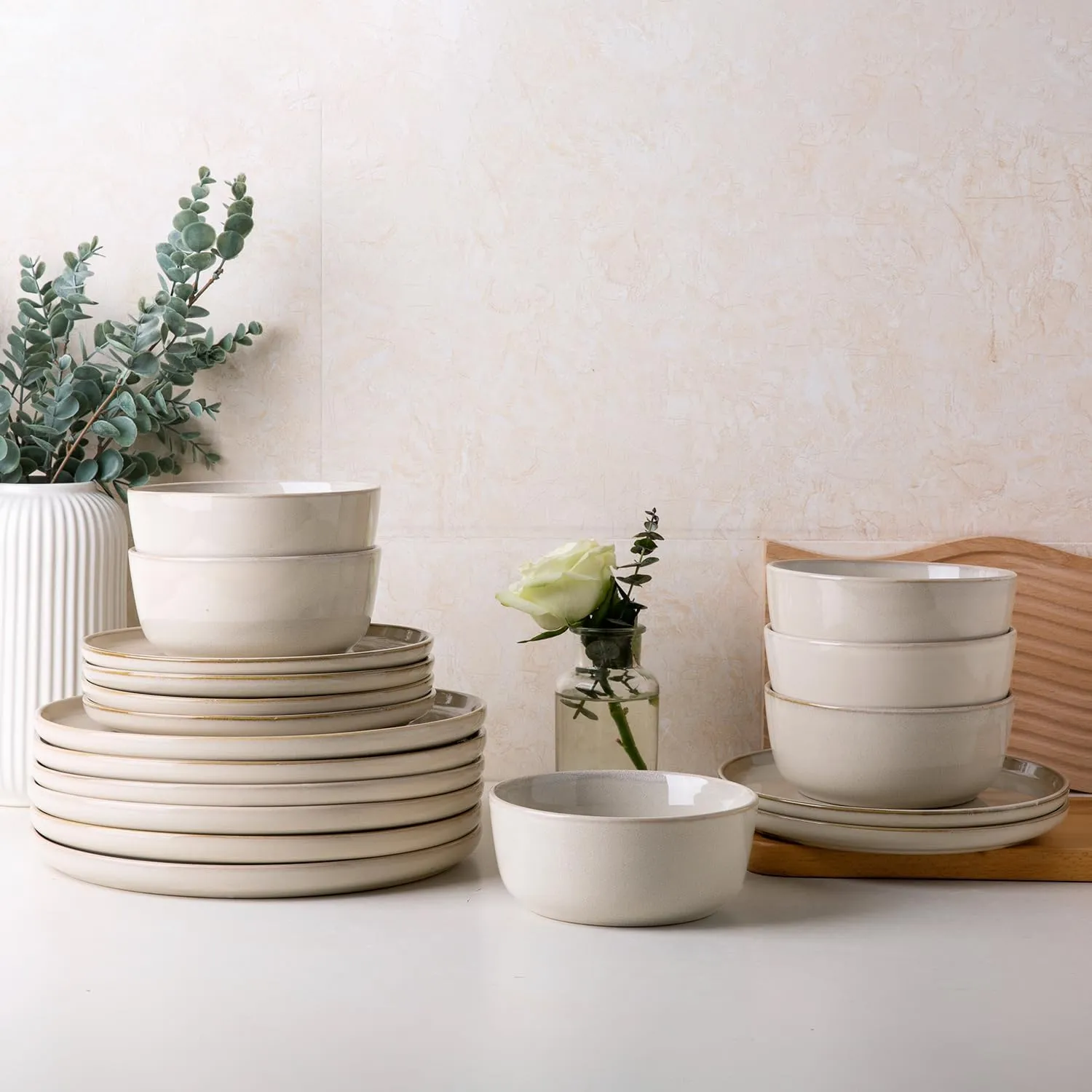 AmorArc Stoneware Dinnerware Sets,Round Reactive Glaze Plates and Bowls Set,Highly Chip and Crack Resistant | Dishwasher & Microwave Safe,Dishes Service for 6 (18pc)