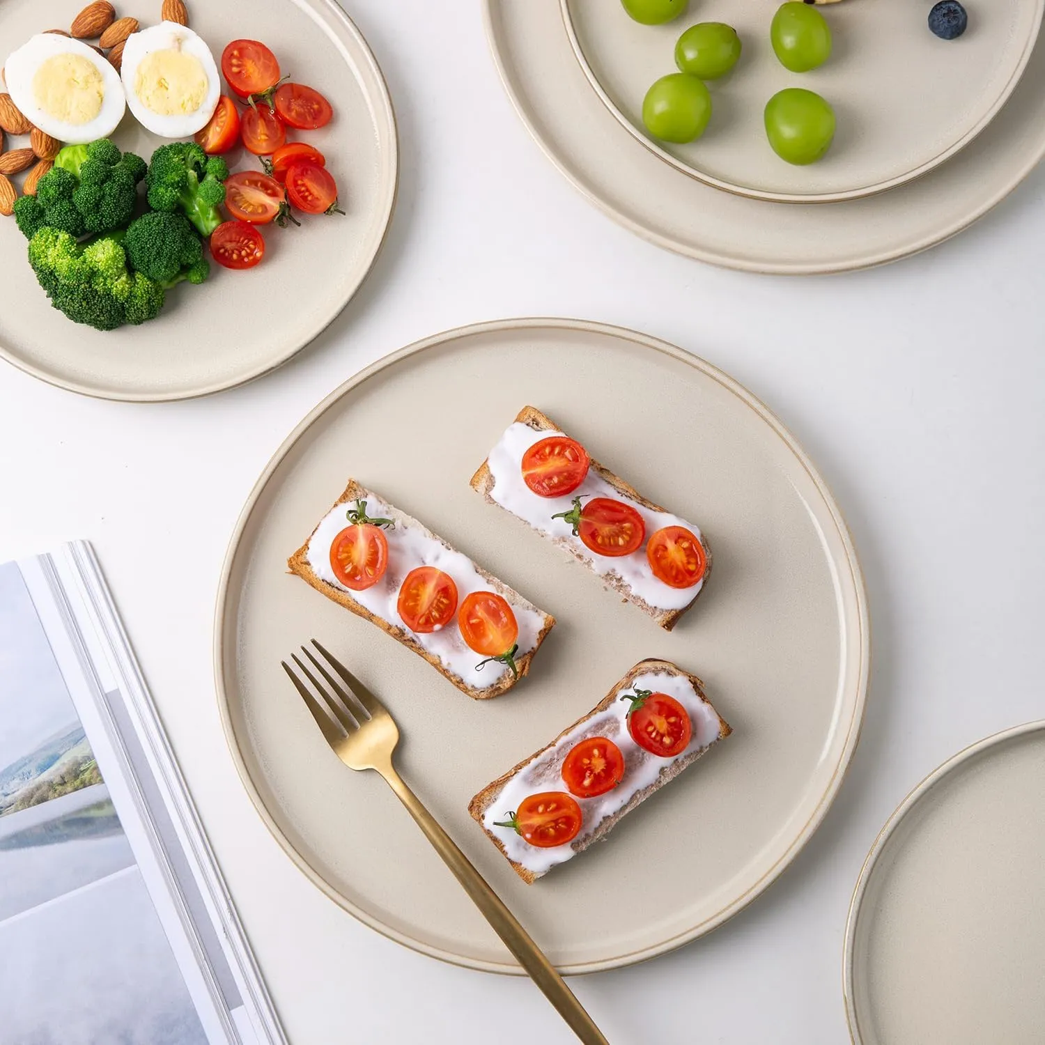 AmorArc Stoneware Dinnerware Sets,Round Reactive Glaze Plates and Bowls Set,Highly Chip and Crack Resistant | Dishwasher & Microwave Safe,Dishes Service for 6 (18pc)