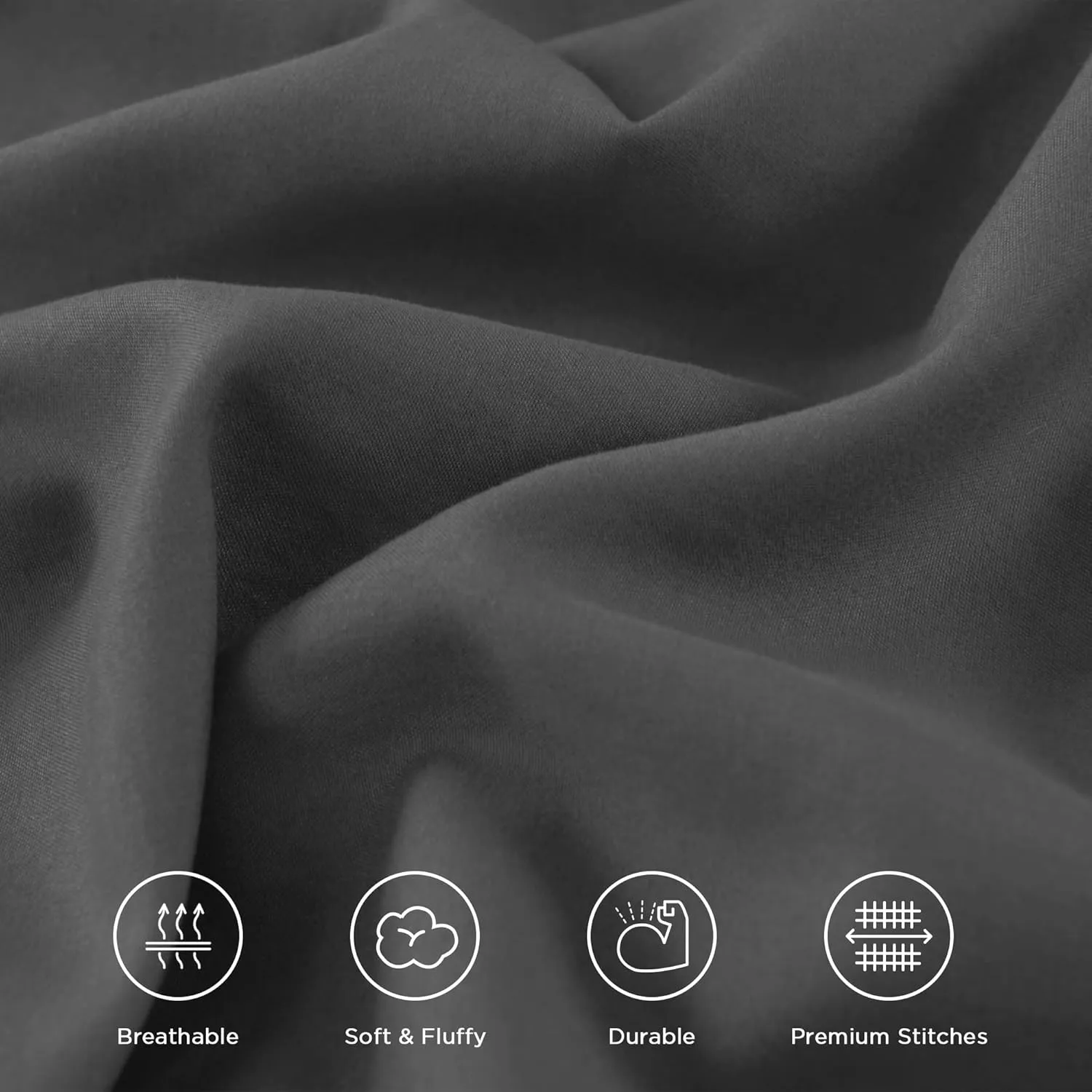 Andency Dark Grey Queen Comforter Set, 3pcs Aesthetic Ruffle Fluffy Comforter Sets, All Season Lightweight Soft Solid Bedding Set for Women Men