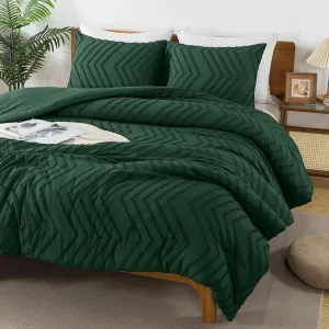 Andency Emerald Green Comforter King Size, Boho Dark Green Soft Warm Bedding Comforter Sets for King Bed, 3 Pieces Forest Green Vintage Chevron Tufted Aesthetic Comforter Set