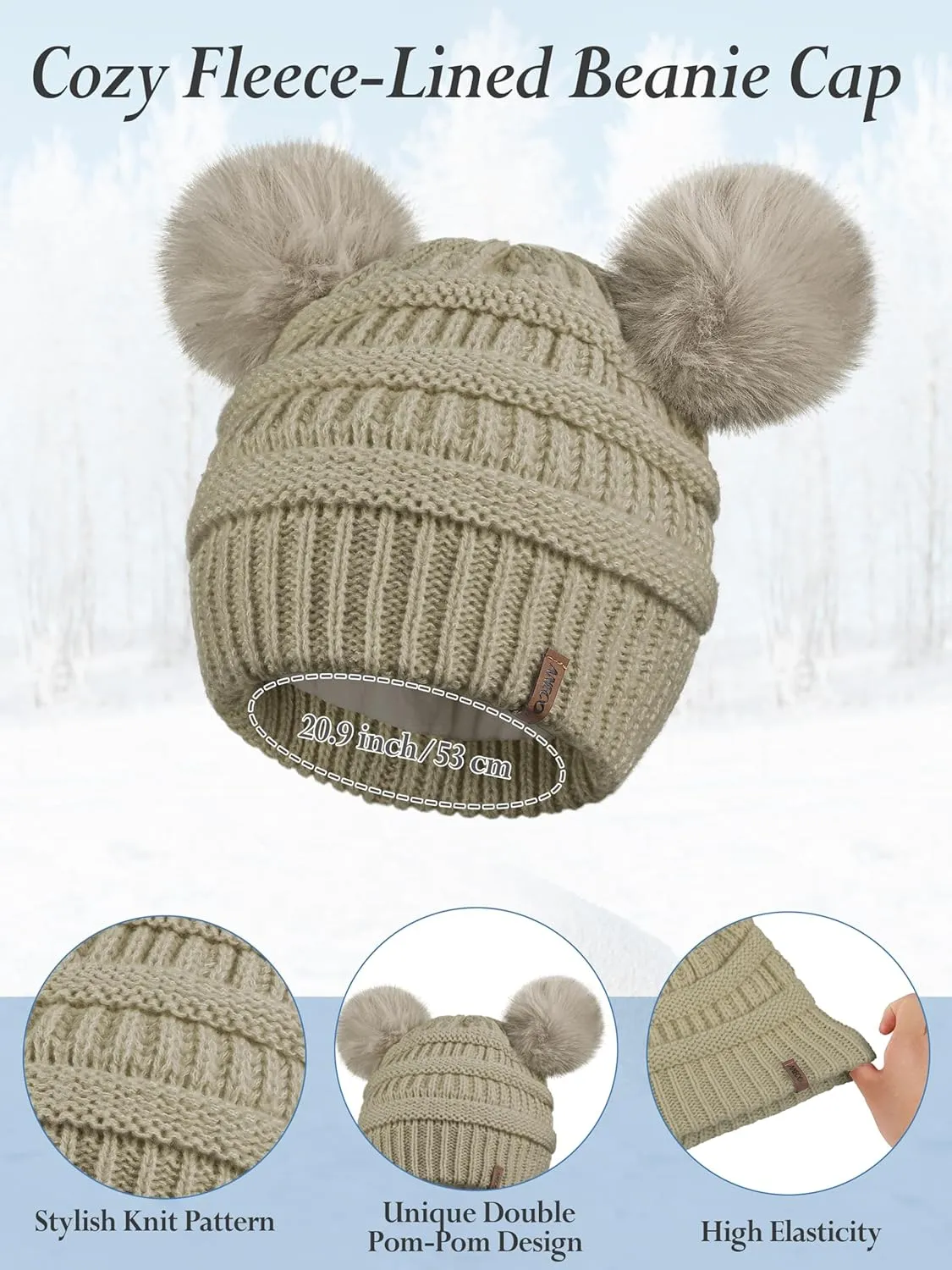 Aneco Women Winter Beanie Hat Scarf Gloves Set Warm Fleece Cap with PomPom Knit Anti-Slip Touchscreen Gloves for Cold Weather