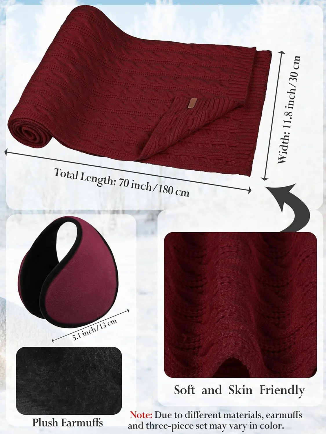 Aneco Women Winter Beanie Hat Scarf Gloves Set Warm Fleece Cap with PomPom Knit Anti-Slip Touchscreen Gloves for Cold Weather