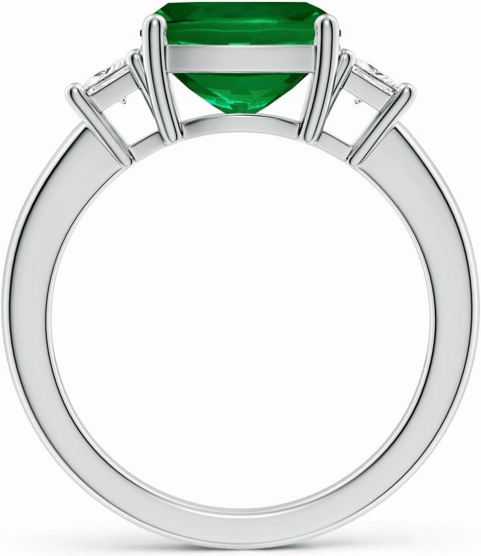 Angara Classic Cushion Lab Grown Emerald and Trapezoid Diamond Three Stone Engagement Ring in 14K Solid Gold/Platinum | May Birthstone, Birthday, Anniversary, Wedding Jewelry Gift for Women