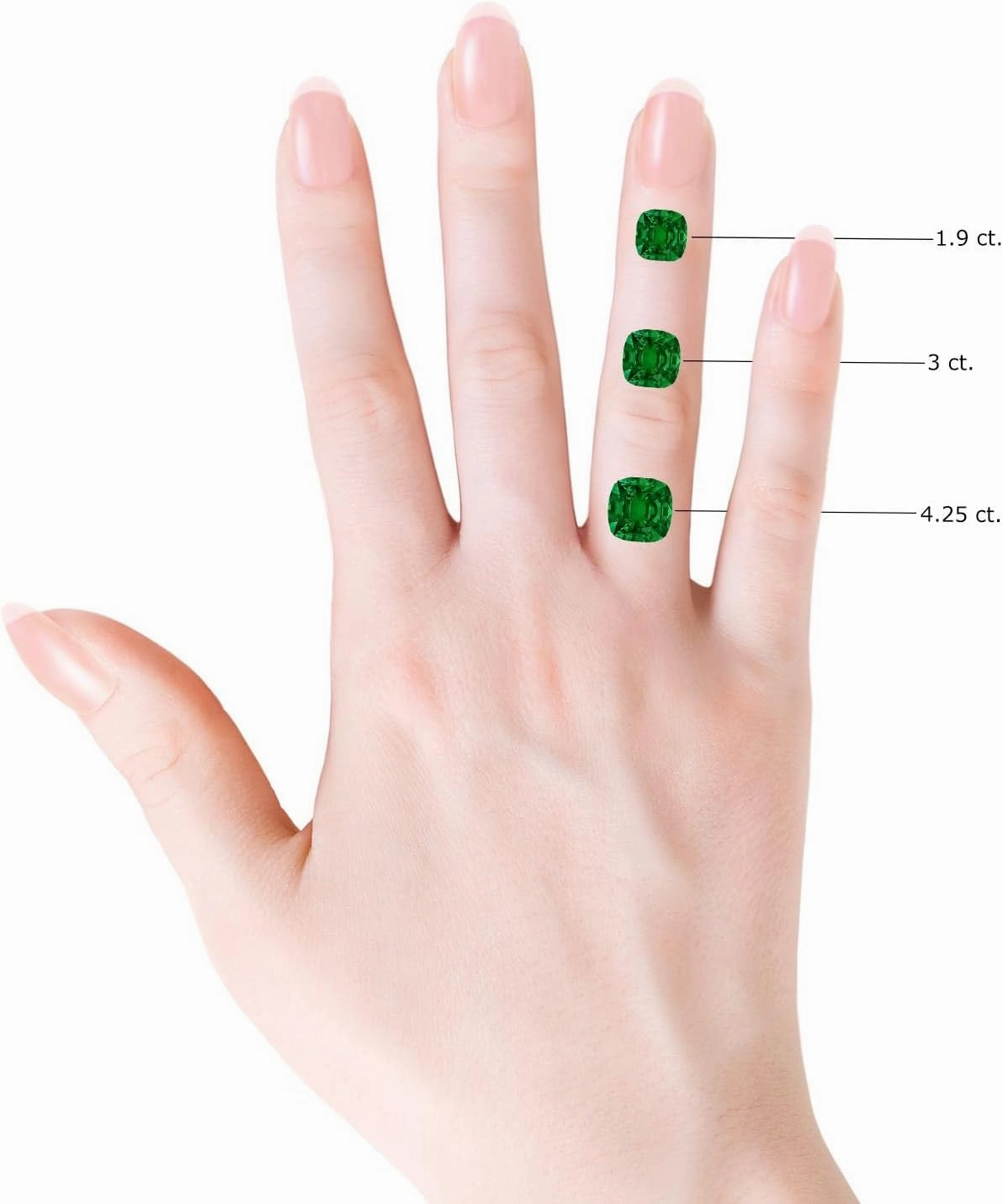 Angara Classic Cushion Lab Grown Emerald and Trapezoid Diamond Three Stone Engagement Ring in 14K Solid Gold/Platinum | May Birthstone, Birthday, Anniversary, Wedding Jewelry Gift for Women