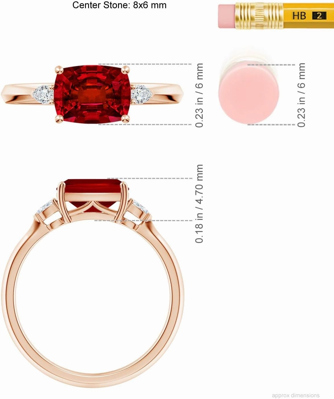 Angara Lab Grown Classic East-West Cushion Rectangular Ruby Side Stone Engagement Ring in 14K Solid Gold/Platinum | July Birthstone, Birthday, Anniversary, Wedding Jewelry Gift for Women