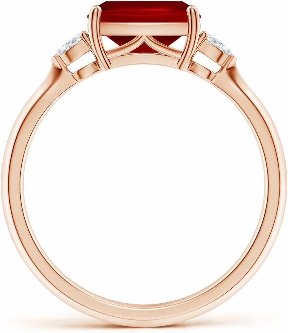 Angara Lab Grown Classic East-West Cushion Rectangular Ruby Side Stone Engagement Ring in 14K Solid Gold/Platinum | July Birthstone, Birthday, Anniversary, Wedding Jewelry Gift for Women