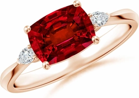 Angara Lab Grown Classic East-West Cushion Rectangular Ruby Side Stone Engagement Ring in 14K Solid Gold/Platinum | July Birthstone, Birthday, Anniversary, Wedding Jewelry Gift for Women