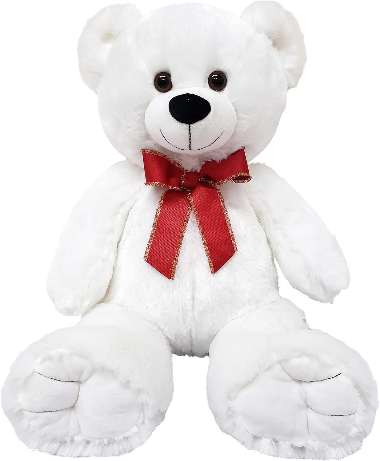 Anico 20" Holiday White Teddy Bear with Red and Gold Ribbon – Soft Plush Bear, Perfect Ribbon Bear for Gifting & Holiday Decor