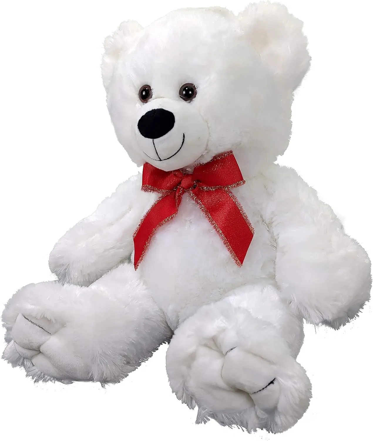 Anico 20" Holiday White Teddy Bear with Red and Gold Ribbon – Soft Plush Bear, Perfect Ribbon Bear for Gifting & Holiday Decor