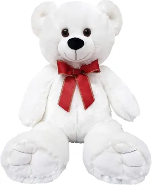 Anico 20" Holiday White Teddy Bear with Red and Gold Ribbon – Soft Plush Bear, Perfect Ribbon Bear for Gifting & Holiday Decor