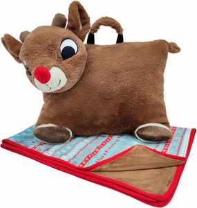 Animal Adventure®| Rudolph The Red-Nosed Reindeer®|Rudolph| Character Cuddle Combos™| 2-in-1 Stow-n-Throw Cuddle Bud with Carrying Handle & Zipper Pouch for Blanket Storage Set –29" W x 40" H Blanket