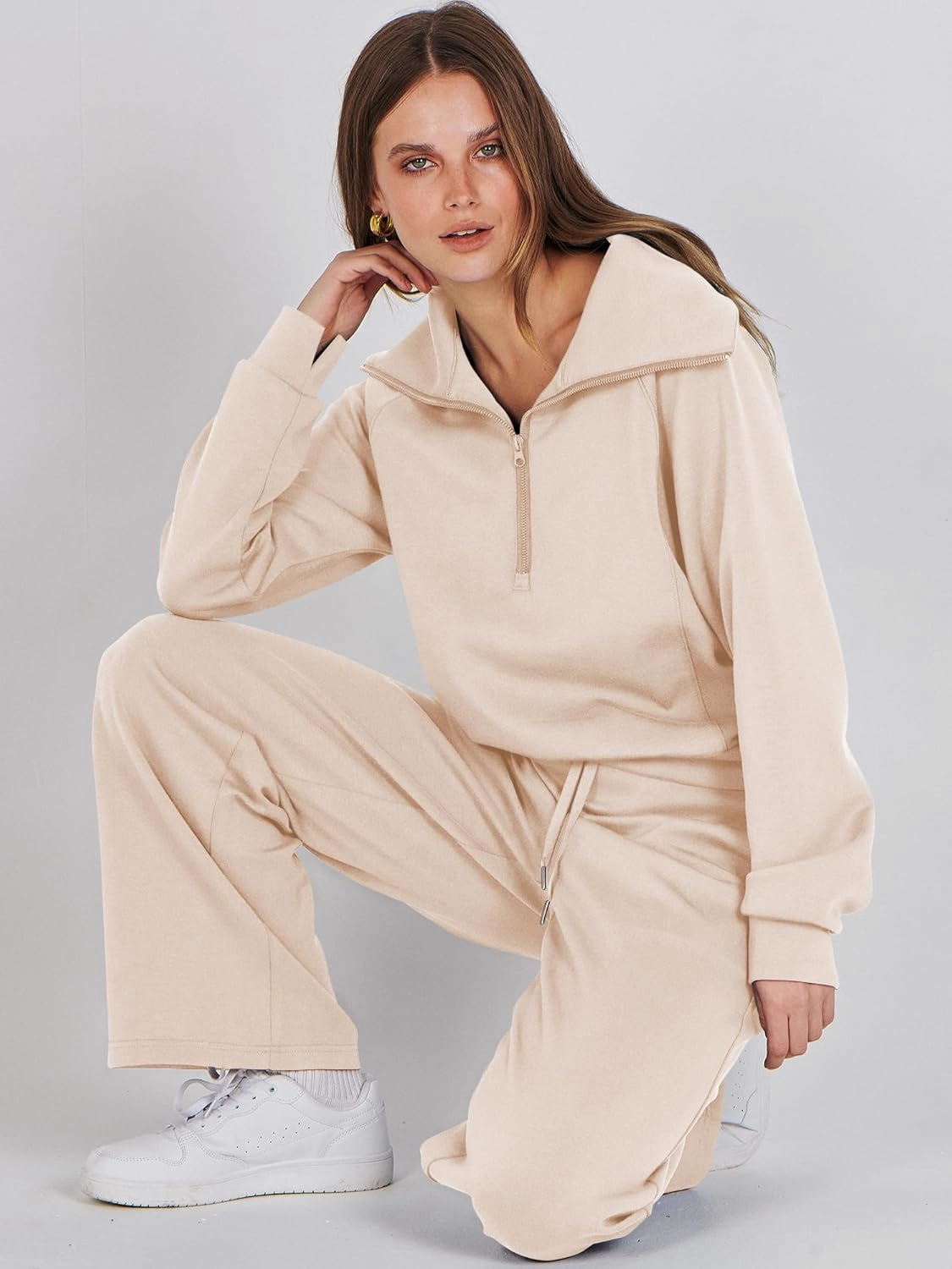 ANRABESS Women 2 Piece Outfits Sweatsuit Oversized Sweatshirt Sweatpants Tracksuit Sweat Lounge Matching Set 2025 Fall Trendy