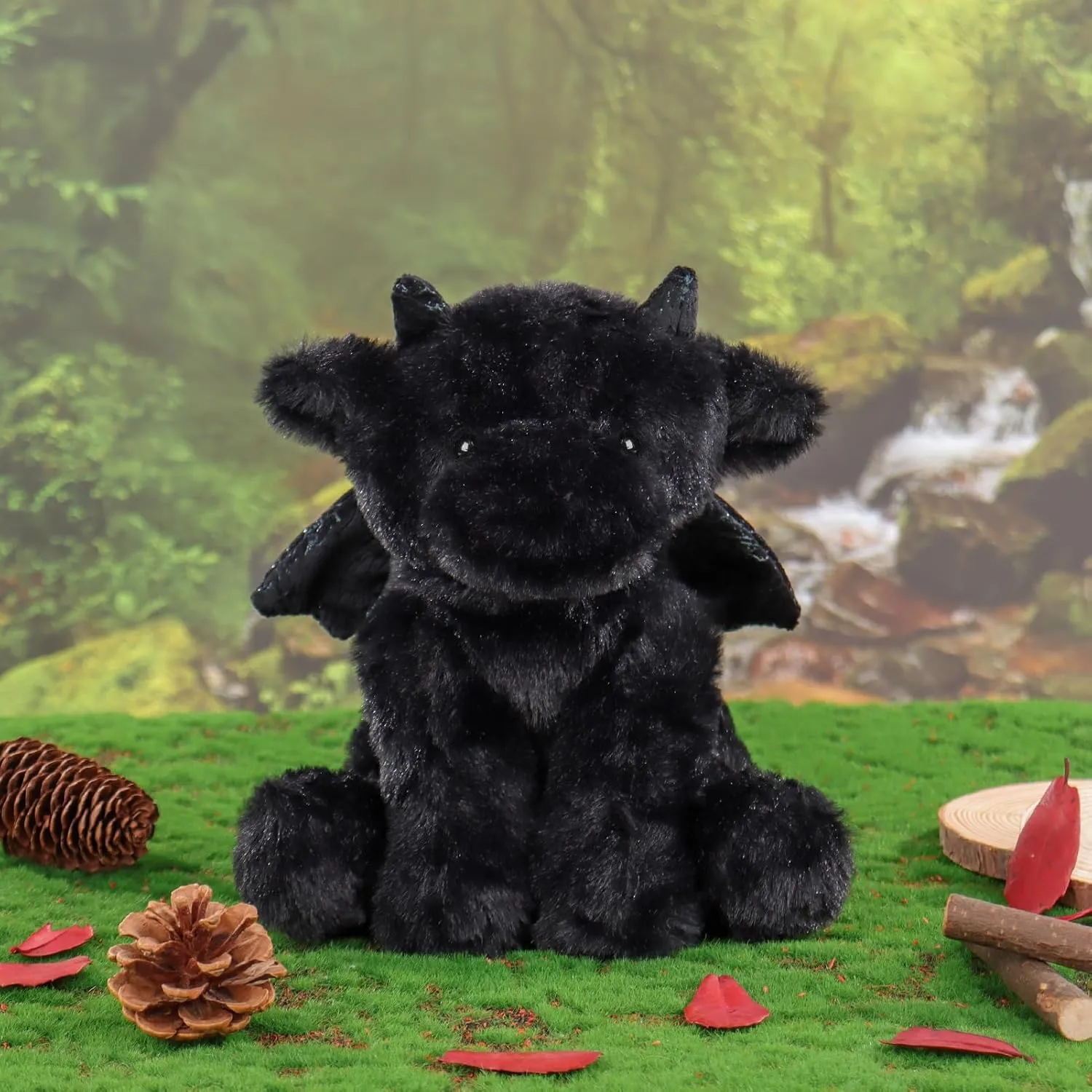 Apricot Lamb Black Dragon Plush Stuffed Animals for Kids, Soft Cute Plush Toys for Baby Girl and Boy, Fluffy Black Dragon Black
