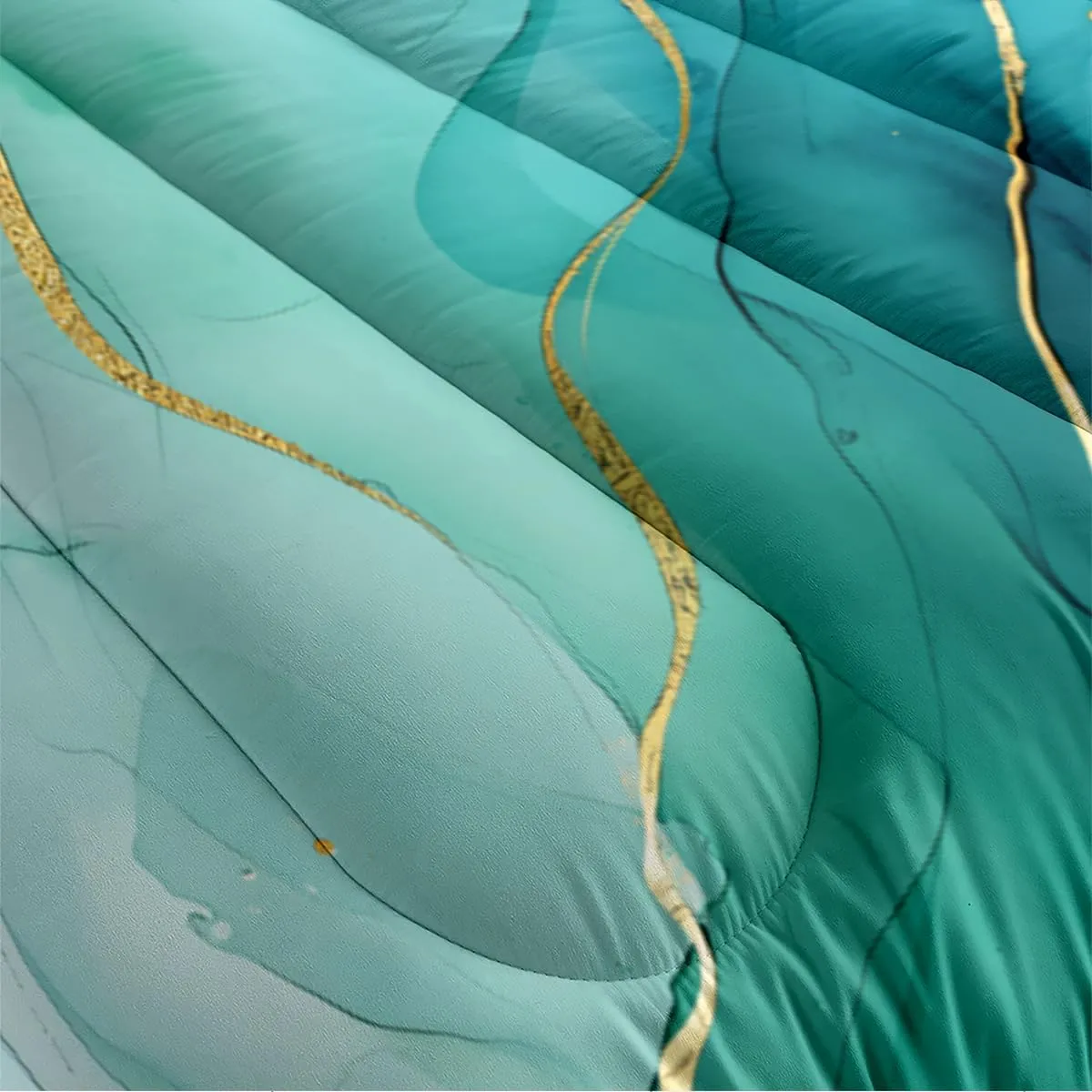 Aqua Marble Comforter Set Queen Size Blue Gold Marble Print Bedding Set for Women Men Soft Light Blue Marbling Down Comforter Golden Glitter Abstract Art Bedding Comforter Set 3 Pieces