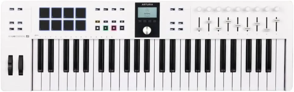 Arturia KeyLab Essential 49 mk3 MIDI Controller Bundle with Sustain Pedal, USB Cable & Liquid Audio Polishing Cloth (White)