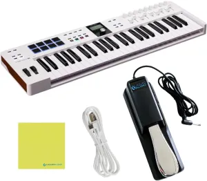 Arturia KeyLab Essential 49 mk3 MIDI Controller Bundle with Sustain Pedal, USB Cable & Liquid Audio Polishing Cloth (White)