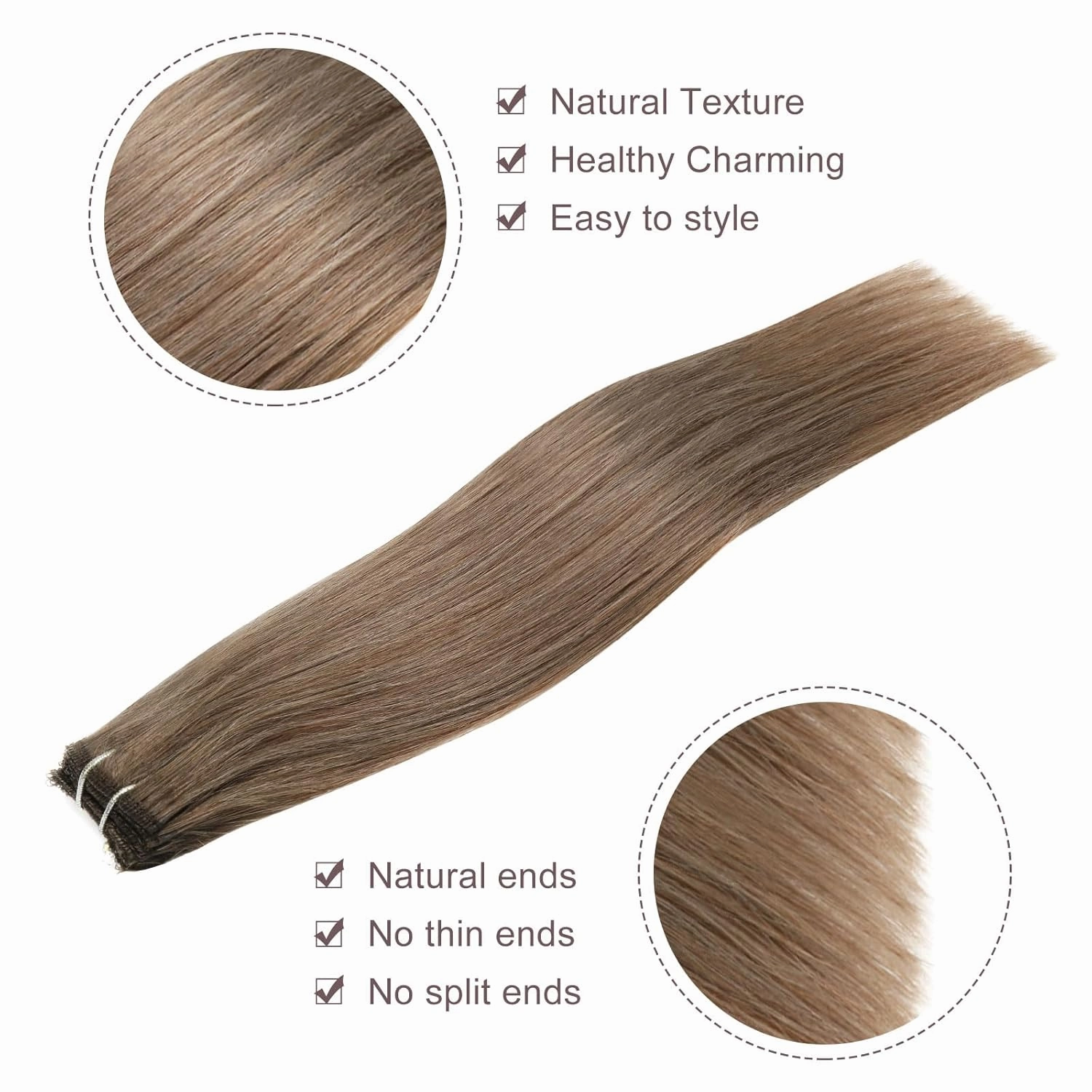 Ash Brown clip in hair extensions Natural Remy Real Human straight Hair Extensions 30g 5pcs 18 Inch