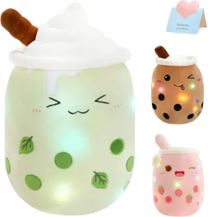 Athoinsu Light Up Matcha Boba Milk Tea Plush Pillow 15'' Kawaii Stuffed Bubble Animal Toy with LED Lights Birthday Christmas Holiday Valentines Gifts for Kids,Girls,Boys