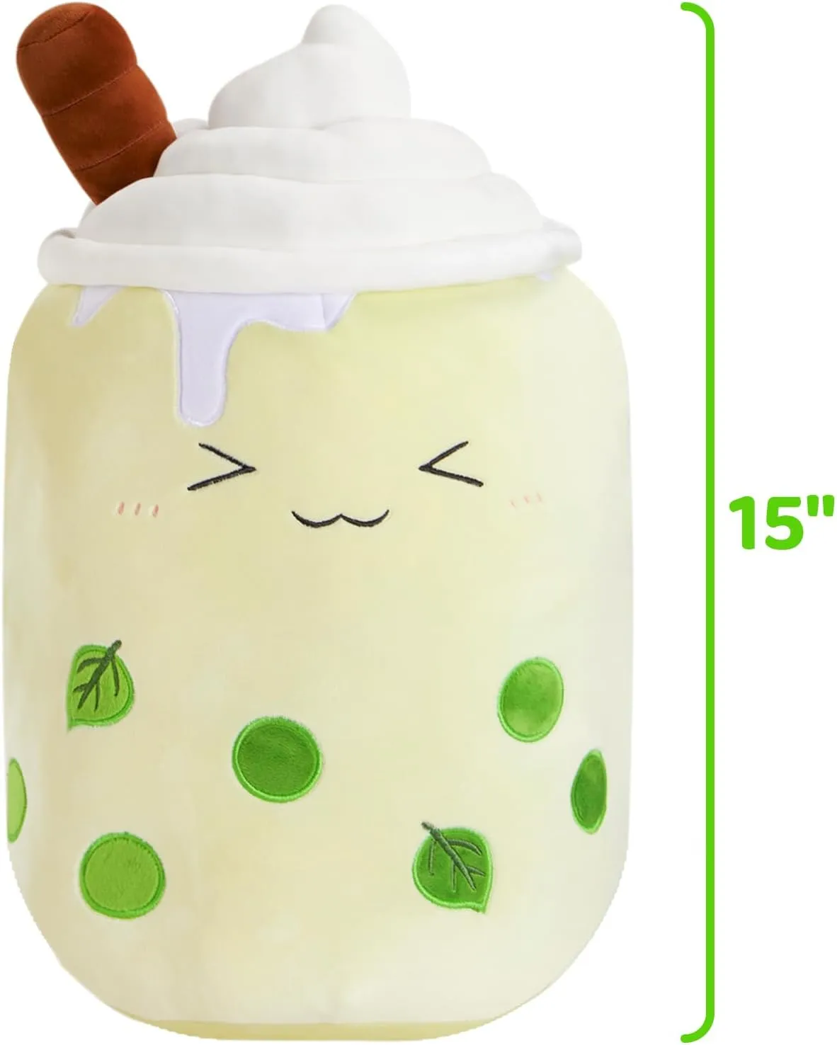 Athoinsu Light Up Matcha Boba Milk Tea Plush Pillow 15'' Kawaii Stuffed Bubble Animal Toy with LED Lights Birthday Christmas Holiday Valentines Gifts for Kids,Girls,Boys