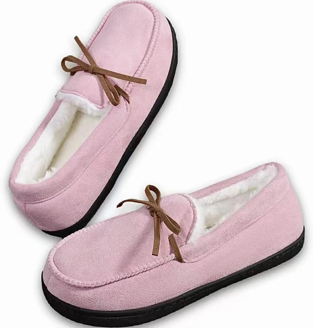AuraGlor Unisex Moccasin Slippers for Women & Men – Cozy Faux Fur Lining, Memory Foam House Shoes, Non-Slip Rubber Sole, Classic Suede-Style Loafers for Indoor & Outdoor