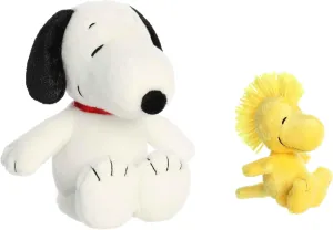 Aurora Peanuts Floppy Legs Plush Bundle, 12" Snoopy and 6.5" Woodstock
