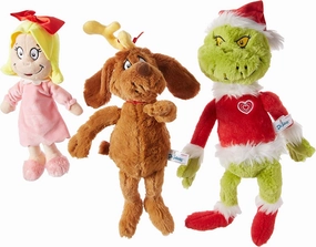 Aurora World Dr. Seuss Cindy Lou Who 12", Grinch Santa 19", & His Dog Max 18" Christmas Special Set of 3 Plush Toys, Multicolor