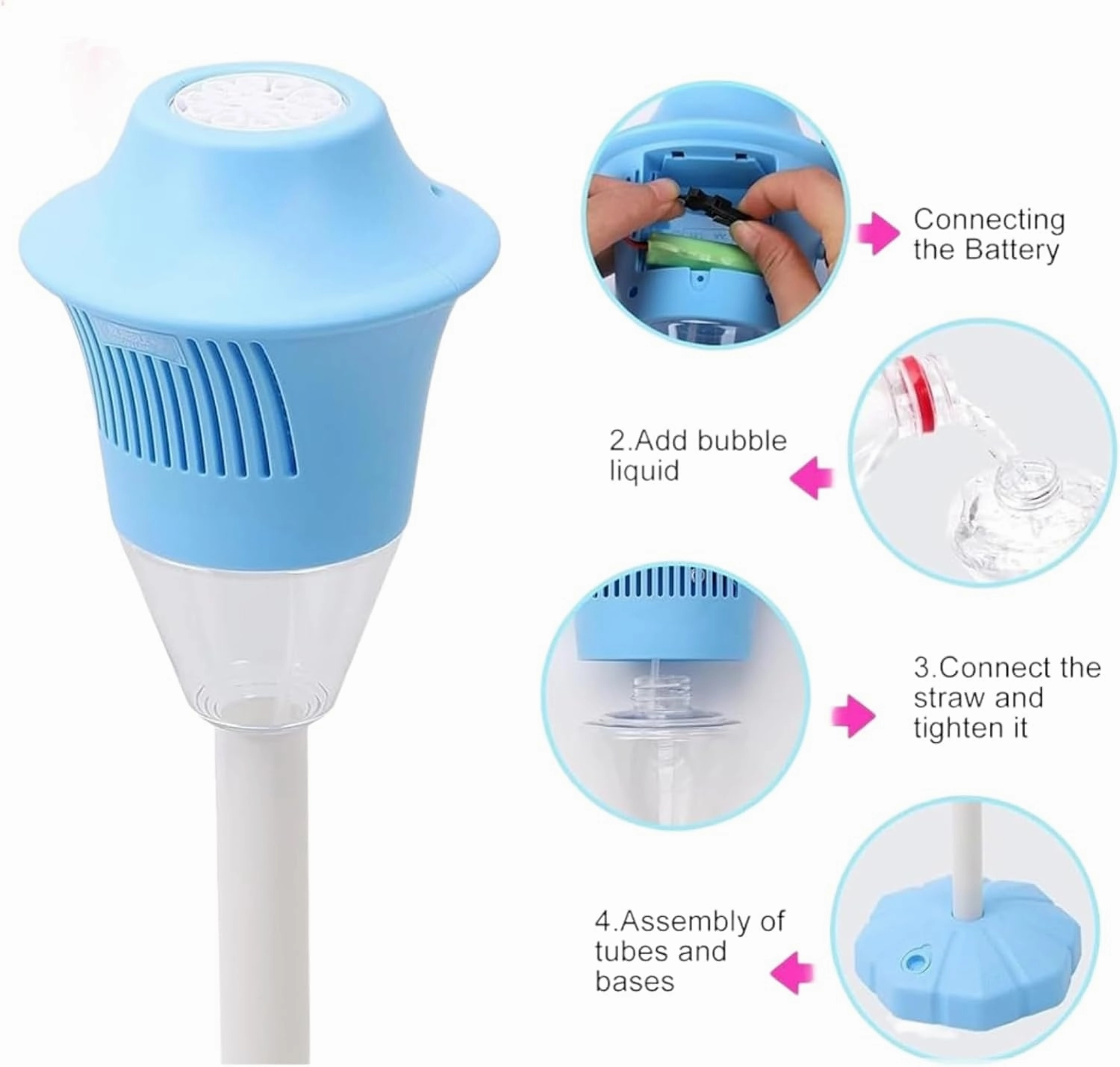 Automatic Bubble Torch Garden Lamp, Bubble Lantern Machine, Rechargeable Outdoor Bubble Maker Stand with Night Light and Music, for Wedding Birthday Picnic Camping Party (Blue)